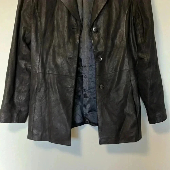 Nicole Miller Vintage Y2K black metallic  100% genuine leather blazer jacket - Picture 6 of 7